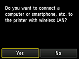Wireless LAN connection screen: Connect a computer or smartphone, etc. to the printer with wireless LAN